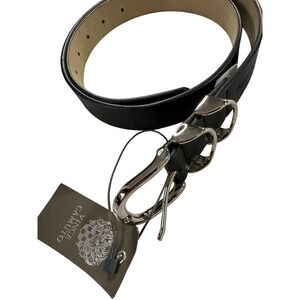 Vince Camuto Leather Belt Womens Medium Black NWT Double Ring Buckle VB422310